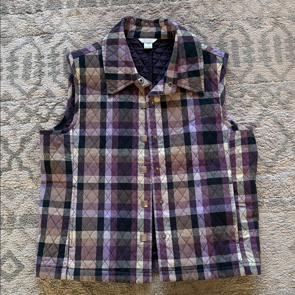 Plaid vest-plum hues